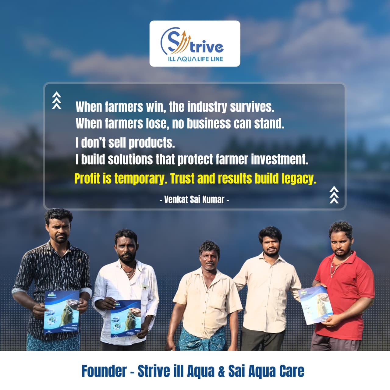 Founder message poster about protecting farmer investment and building solutions